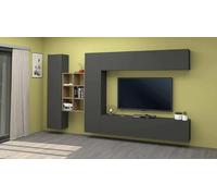 Dmora - Élément Mural Danilo, Meuble TV 4 Portes, Meuble de Salon Polyvalent, 100% Made in Italy, 280x30h180 cm, Anthracite et Érable