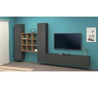 Dmora - Élément Mural Denis, Meuble TV 3 Portes, Meuble de Salon Polyvalent, 100% Made in Italy, 270x30h180 cm, Anthracite et Érable