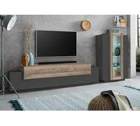 Dmora - Élément Mural Isaia, Ensemble de Salon Meuble TV, Meuble de Salon Polyvalent, 100% Made in Italy, 280x45h120 cm, Anthracite et Chêne
