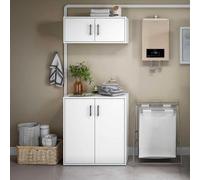 Dmora Ensemble de meubles pour buanderie Wallace blanc 2 compartiments ouverture battante, ensemble rangement 4 portes