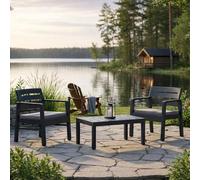 Salon de jardin - DMORA - 2 fauteuils 1 table basse - Anthracite - Made in Italy