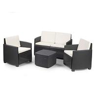 Dmora - Ensemble de salon d'extérieur Catanzaro, composition de jardin avec 2 fauteuils, 1 canapé et 1 table de rangement, effet rotin avec coussins, 100% Made in Italy, Anthracite