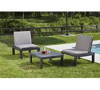Dmora - Ensemble de salon d'extérieur Cervia, Composition de jardin avec 2 sièges avec dossier et 1 module multifonction, Lounge avec coussins, 100% Made in Italy, Anthracite