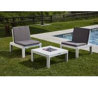 Dmora - Ensemble de salon d'extérieur Cervia, Composition de jardin avec 2 sièges avec dossier et 1 module multifonction, Lounge avec coussins, 100% Made in Italy, Blanc