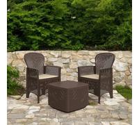 Dmora - Ensemble de salon d'extérieur Naples, Composition de jardin avec 2 fauteuils et 1 table de rangement, Salon effet rotin, 100% Made in Italy, Marron