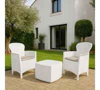 Dmora - Ensemble de salon d'extérieur Naples, Composition de jardin avec 2 fauteuils et 1 table de rangement, Salon effet rotin, 100% Made in Italy, Blanc