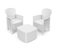 Dmora - Ensemble de salon d'extérieur Naples, Composition de jardin avec 2 fauteuils et 1 table de rangement, Salon effet rotin, 100% Made in Italy, Blanc