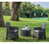 Dmora - Ensemble de salon d'extérieur Naples, Composition de jardin avec 2 fauteuils et 1 table de rangement, Salon effet rotin, 100% Made in Italy, Anthracite