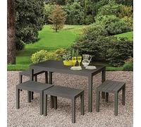 Dmora - Ensemble de salon d'extérieur Sanremo, Composition de jardin avec 1 table rectangulaire et 4 bancs, Salon intérieur et extérieur de Pic Nic, 100% Made in Italy, Anthracite