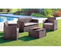Dmora - Ensemble de Salon d'extérieur Venere, Ensemble de Jardin avec Coussins, Ensemble de Salon d'intérieur Effet rotin, 100% Made in Italy, Marron
