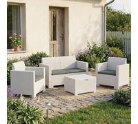 Dmora - Ensemble de Salon d'extérieur Venere, Salon de Jardin avec Coussins, Salon d'intérieur Effet rotin, 100% Made in Italy, Blanc