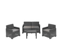 Dmora - Ensemble de Salon d'extérieur Vieste, Composition de Jardin avec 2 fauteuils, 1 canapé et 1 Table Basse, Effet rotin avec Coussins, 100% Made in Italy, Anthracite