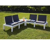 Dmora - Ensemble de salon d'extérieur Vigevano, Composition de jardin avec 4 sièges avec dossier et 1 module multifonction, Lounge avec coussins, 100% Made in Italy, Blanc