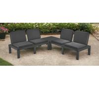 Dmora - Ensemble de Salon d'extérieur Vigevano, Composition de Jardin avec 4 sièges avec Dossier et 1 Module Multifonction, Lounge avec Coussins, 100% Made in Italy, Anthracite