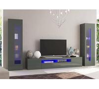 Dmora - Ensemble Mural Enzo, Meuble TV pour Salon, Meuble de Salon Polyvalent avec lumière LED, 100% Made in Italy, 290x40h162 cm, Anthracite Brillant