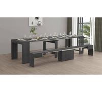 Dmora - Ensemble Table et chaises Crispin, Composition Polyvalente, Ensemble avec Console et 1 Banc Extensible, 100% Made in Italy, 66x25h45 cm, Ardoise