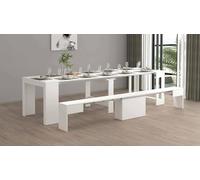 Dmora - Ensemble Table et chaises Crispin, Composition Polyvalente, Ensemble avec Console et 1 Banc Extensible, 100% Made in Italy, 66x25h45 cm, Blanc Brillant