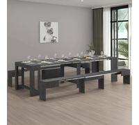 Dmora - Ensemble Table et chaises Eric, Composition Polyvalente, Ensemble avec Console et 2 bancs Extensibles, 100% Made in Italy, 66x25h45 cm, Ardoise