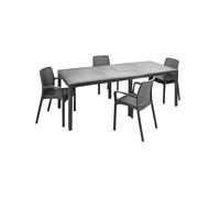 Dmora - Ensemble Table et chaises Moie, Salon d'intérieur, Table rectangulaire Extensible avec 4 chaises avec accoudoirs, Fabriqué en Italie, Anthracite