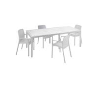 Dmora - Ensemble Table et chaises Moie, Salon d'intérieur, Table rectangulaire Extensible avec 4 chaises avec accoudoirs, fabriqué en Italie, Blanc