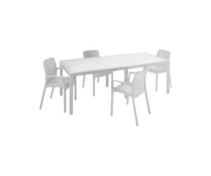 Dmora - Ensemble Table et chaises Moie, Salon d'intérieur, Table rectangulaire Extensible avec 4 chaises avec accoudoirs, fabriqué en Italie, Blanc