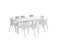 Dmora - Ensemble Table et chaises Moie, Salon d'intérieur, Table rectangulaire Extensible avec 8 chaises avec accoudoirs, fabriqué en Italie, Blanc