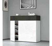 Dmora - Étagère à Chaussures Nick, étagère à Chaussures Peu encombrante à 4 Portes, Armoire d'entrée multifonctionnelle, 114x38h100 cm, Blanc et Ardoise
