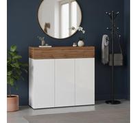 Dmora - Étagère à Chaussures Nick, étagère à Chaussures Peu encombrante à 4 Portes, Armoire d'entrée multifonctionnelle, 114x38h100 cm, Blanc et chêne
