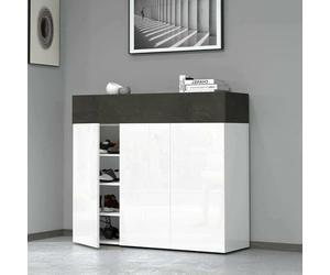 Dmora - Étagère à Chaussures Nick, étagère à Chaussures Peu encombrante à 4 Portes, Armoire d'entrée multifonctionnelle, 114x38h100 cm, Blanc et Ardoise