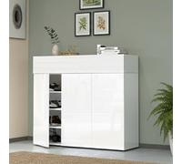 Dmora - Étagère à Chaussures Nick, Meuble à Chaussures Peu encombrant à 4 Portes, Armoire d'entrée multifonctionnelle, 114x38h100 cm, Effet mélèze Blanc