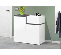 Dmora - Étagère à chaussures Ryan, Armoire polyvalente avec 2 portes et 1 porte abattante, Étagère à chaussures d'entrée, 100% Made in Italy, 80x40h80 cm, Blanc brillant et ardoise