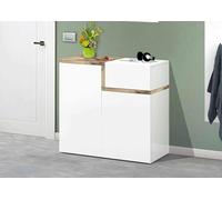 Dmora - Étagère à chaussures Ryan, Armoire polyvalente avec 2 portes et 1 porte abattante, Étagère à chaussures d'entrée, 100% Made in Italy, 80x40h80 cm, Blanc brillant et érable