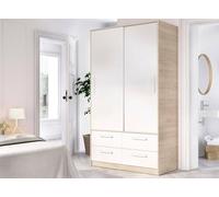 Dmora - Garde-Robe 2 Portes Barzena, Meubles de Chambre, Penderie de Plain-Pied, Placard à vêtements, 120x60 h204 cm, Blanc et Chêne Clair