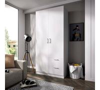 Dmora - Garde-Robe 2 Portes Velino, Cintre pour Chambre, Armoire 2 tiroirs, 100x52h215 cm, Blanc