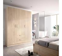 Dmora - Garde-Robe 3 Portes Argentella, Cintre pour Chambre à Coucher, Armoire avec 3 Portes battantes et 2 tiroirs, 150x52h215 cm, Chêne