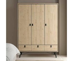 Dmora - Garde-Robe 3 Portes Augustine, Meubles de Chambre, Penderie de Plain-Pied, Placard à vêtements, 150x60 h200 cm, Chêne Clair