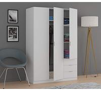 Dmora - Garde-robe 3 portes Cimone, Cintre pour chambre, armoire 3 tiroirs, 121x52h184 cm, Blanc