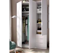 Dmora - Garde-Robe 3 Portes Cimone, Cintre pour Chambre, Armoire 3 tiroirs, 121x52h184 cm, Blanc