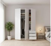 Dmora - Garde-Robe 3 Portes Cimone, Cintre pour Chambre, Armoire 3 tiroirs, 121x52h184 cm, Blanc et Chêne