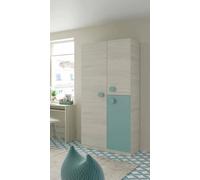 Dmora - Garde-robe 3 portes Manchester, Armoire pour chambre, Armoire 3 étagères avec tringle à vêtements, 90x52h200 cm, Gris et Vert Aqua
