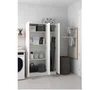 Dmora - Grande armoire polyvalente Pausania, Armoire auxiliaire avec 3 portes, Armoire à balais, 109x37h180 cm, Blanc