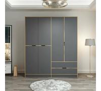 Dmora - Grande Garde-Robe Corvus, Meubles de Chambre, Penderie de Plain-Pied, Placard à vêtements, 185x52 h208 cm, Noir et Or