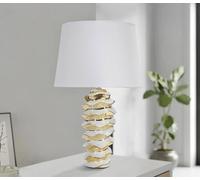 Dmora - Lampe de Table Baressa, Lampe de Bureau, Lumière de Bureau, Lampe de Travail, 33x33 h53 cm, Blanc et Or