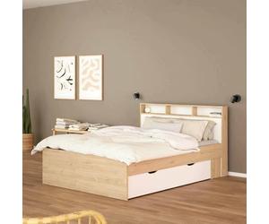 Dmora - Lit Demi-carré Blanchette, Sommier pour Chambre, Literie par Chambre, Support de Matelas, 206x150 h97 cm, Chêne Clair et Blanc