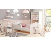Dmora - Lit d'enfant Legnica, Couchette pour Chambre d'enfant, Ensemble de Chambre, Support de Matelas, 85x164 h63 cm, Blanc avec Licorne