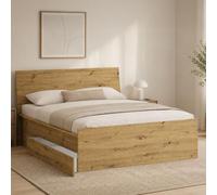 Dmora Lit double Batorliget marron chêne noués, dimensions matelas 160 x 200 cm avec tiroir, lit double