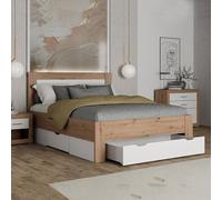 Dmora Lit double Beedpur marron chêne, taille matelas 160 x 200 cm, tête de lit avec détail à rayures, lit double
