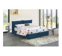 Dmora - Lit double Tiziana, 215x190h100 cm, Bleu, Panneau effet bois et Polyester