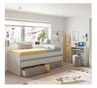 Dmora - Lit enfant Cupidon, 198 x 96 x h69 cm, blanc, marron, Panneau effet bois