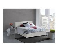 Dmora - Lit français Aurea, 205x155h95 cm, blanc, Panneau effet bois et Similcuir